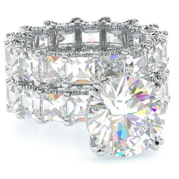 Jorrio round cut vintage, sterling silver, bridal set ring, Size 9 - Picture 5 of 6